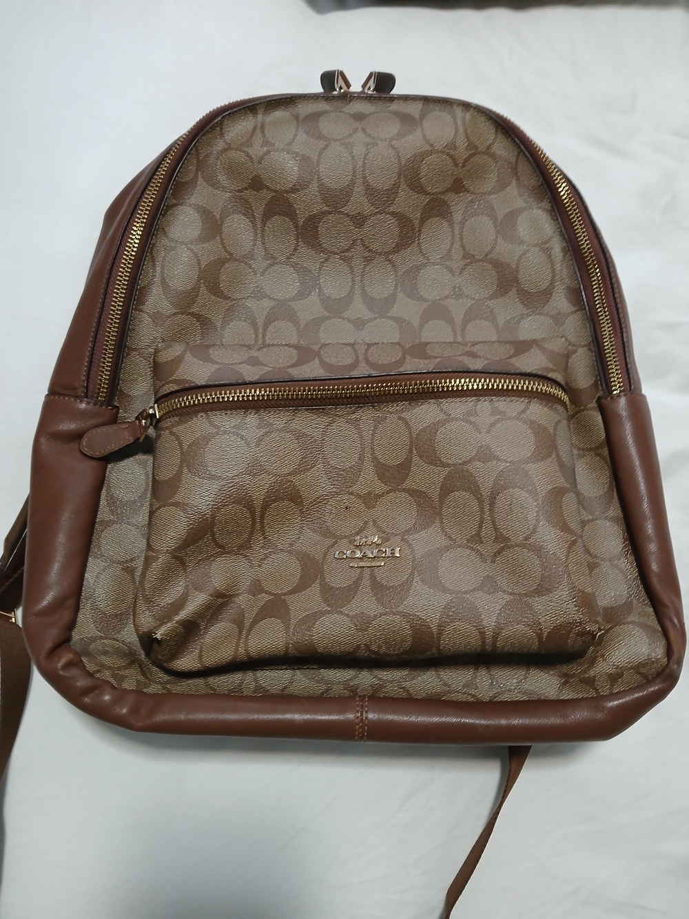 Coach Brown Signature Canvas Backpack with Leather Trim